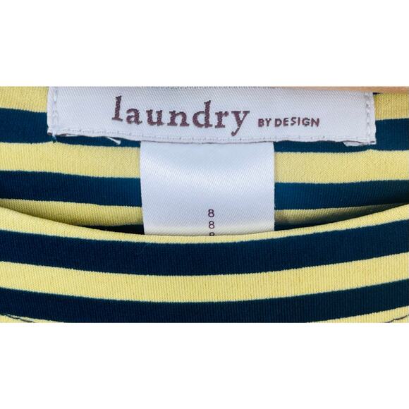 Laundry by Design Yellow and Navy Blue Stripe Dress 3/4 Sleeves w/ Zipper Detail - Picture 2 of 6